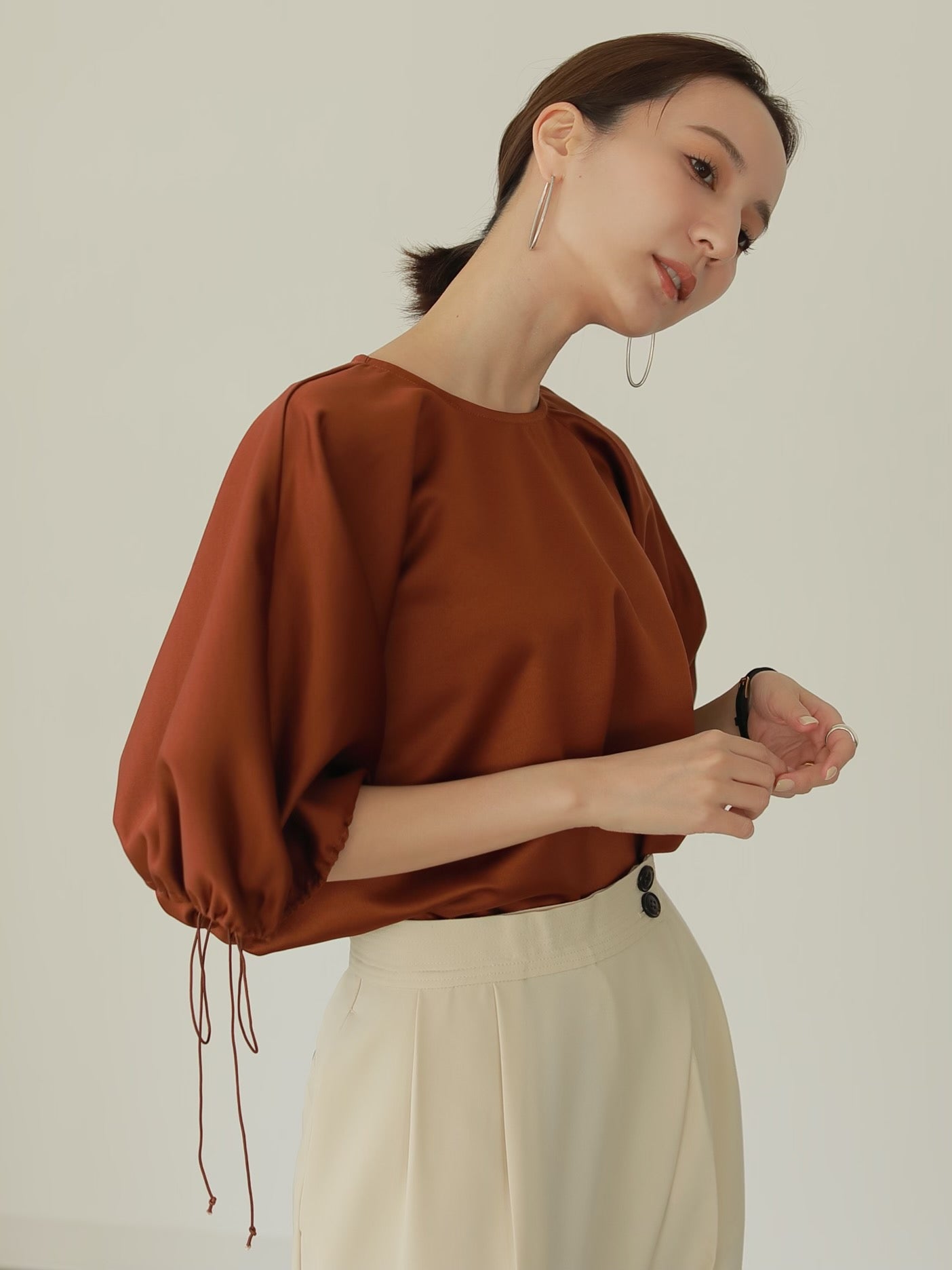 2021 SUMMER COLLECTION vol.1】SATIN GATHER SLEEVE BLOUSE ...