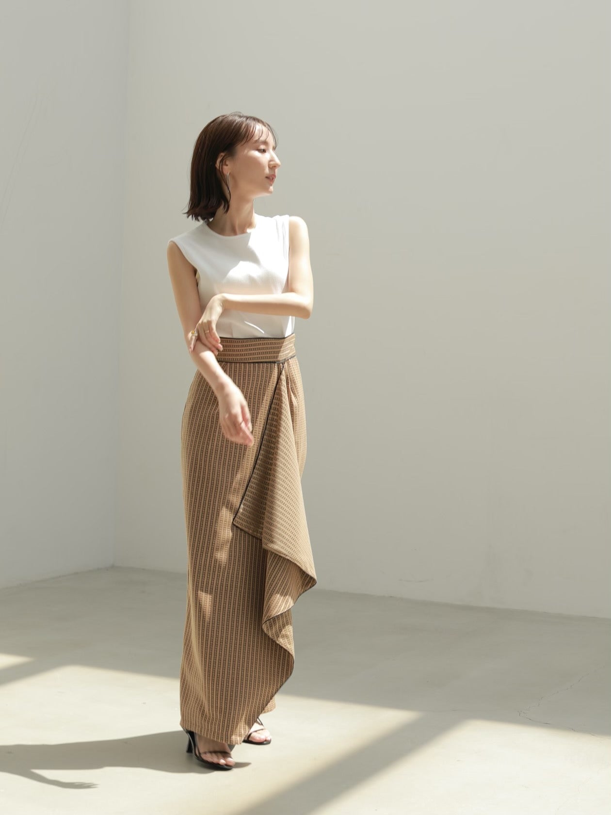 louren stripe lace wrap pencil skirt - ロングスカート