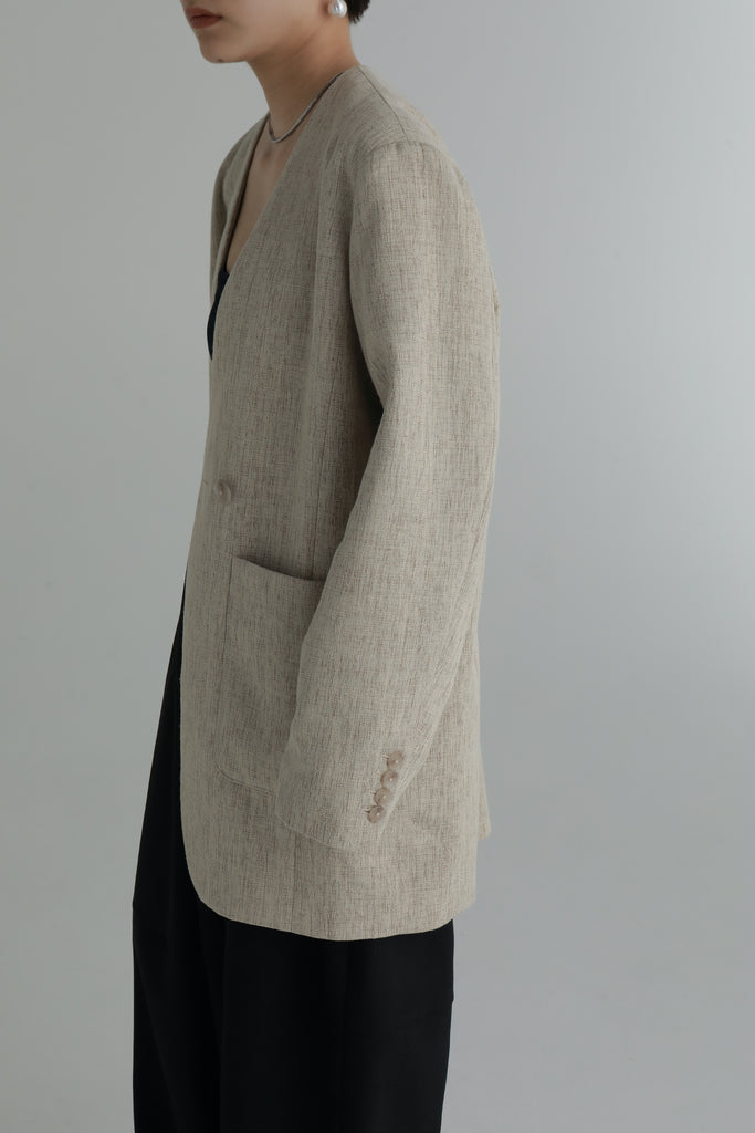 louren power shoulder nocollar jacket - アウター