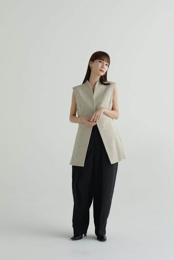 louren slub tweed shape vest - ベスト