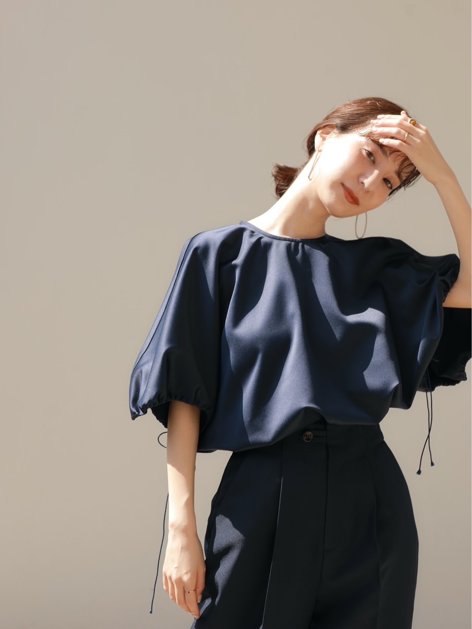 2021 SUMMER COLLECTION vol.1】SATIN GATHER SLEEVE BLOUSE 