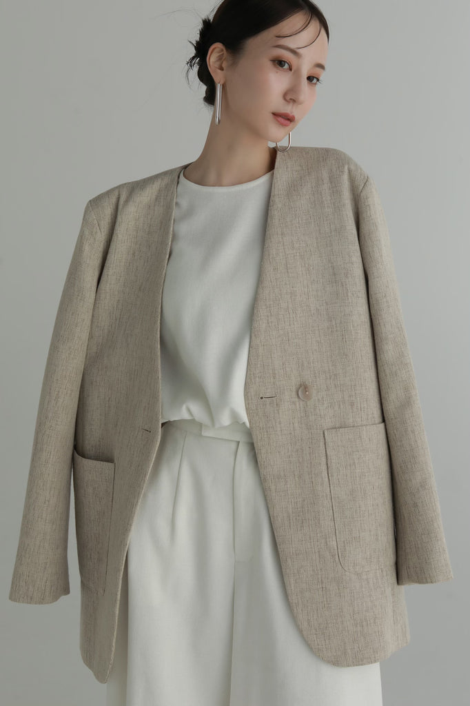 power shoulder nocollar jacket – louren store