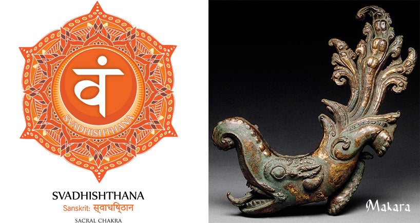 Symbole du chakra sacré avec créature Makara