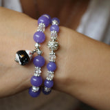 Bracelet en Alexandrite Violet avec pendentif Chat en céramique