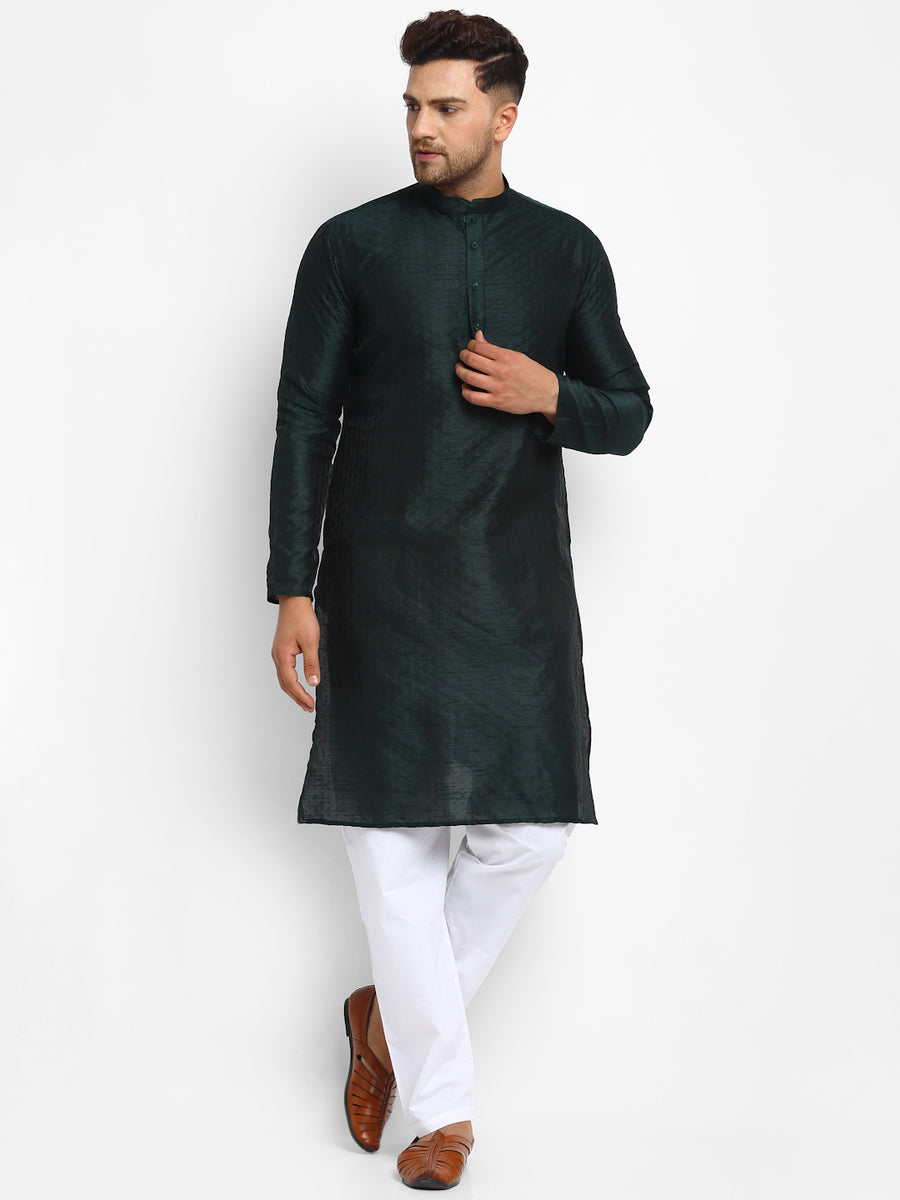 Embellished Brocade Bottle Green Kurta With Aligarh Pajama Set For Men ...