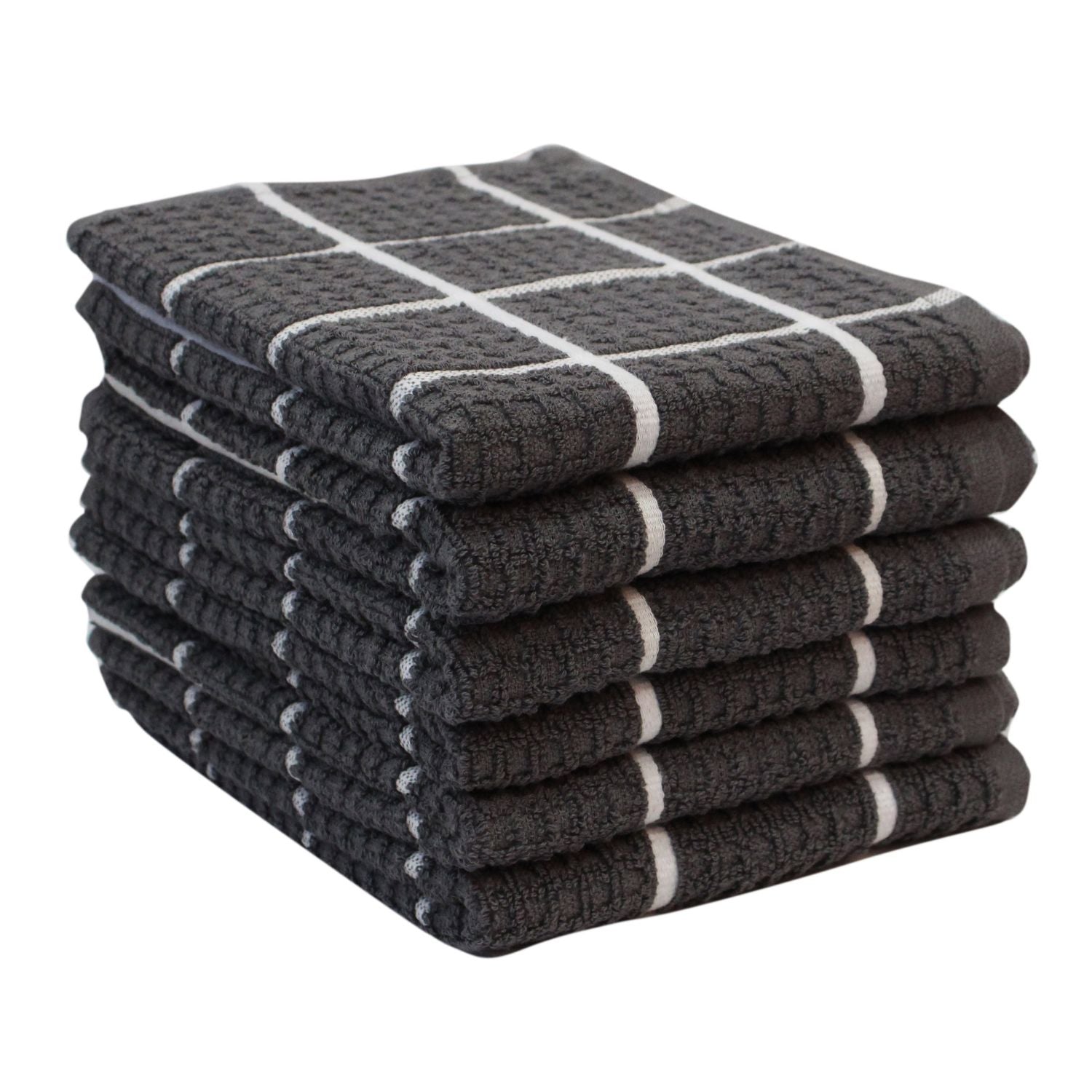 Lushomes Kitchen Cleaning Cloth, Terry Cotton Dish Machine Washable Towels for Home Use, 6 Pcs Grey Checks Hand Towel, Pack of 6 Towel, 16x26 Inches, 360 GSM  (40x65 Cms, Set of 6, Napking for Hand Towels )