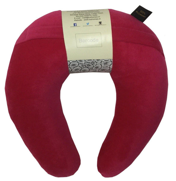Lushomes Plain U-shaped Pink Neck pillow with velvet finish (Single pc) - Lushomes