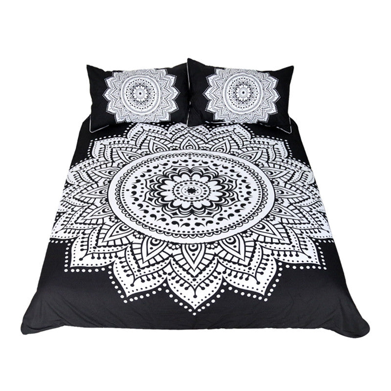 Mandala Print Bedding Set Floral Duvet Cover Black And White