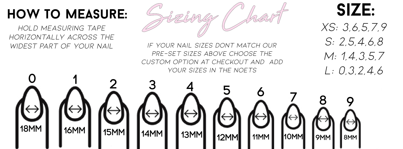 Nail size guide | Boss Up Cosmetics