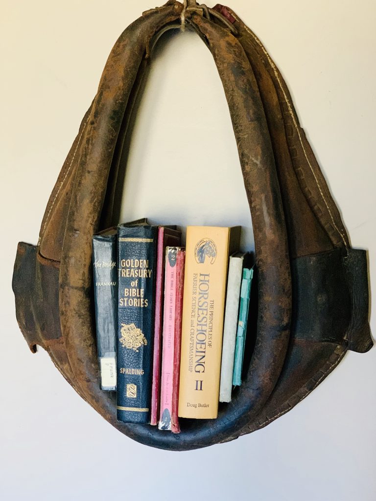 horse collar bookshelf for man cave