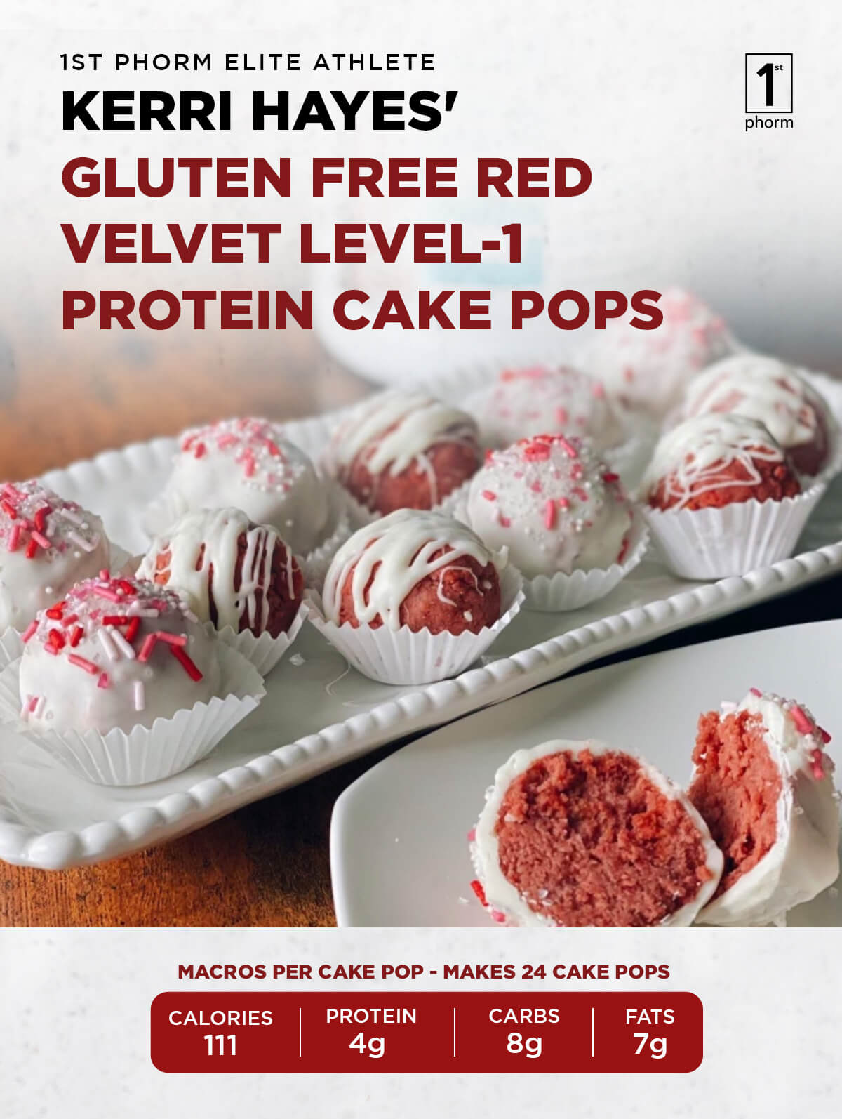Gluten-Free Red Velvet Level-1 Protein Cake Pops