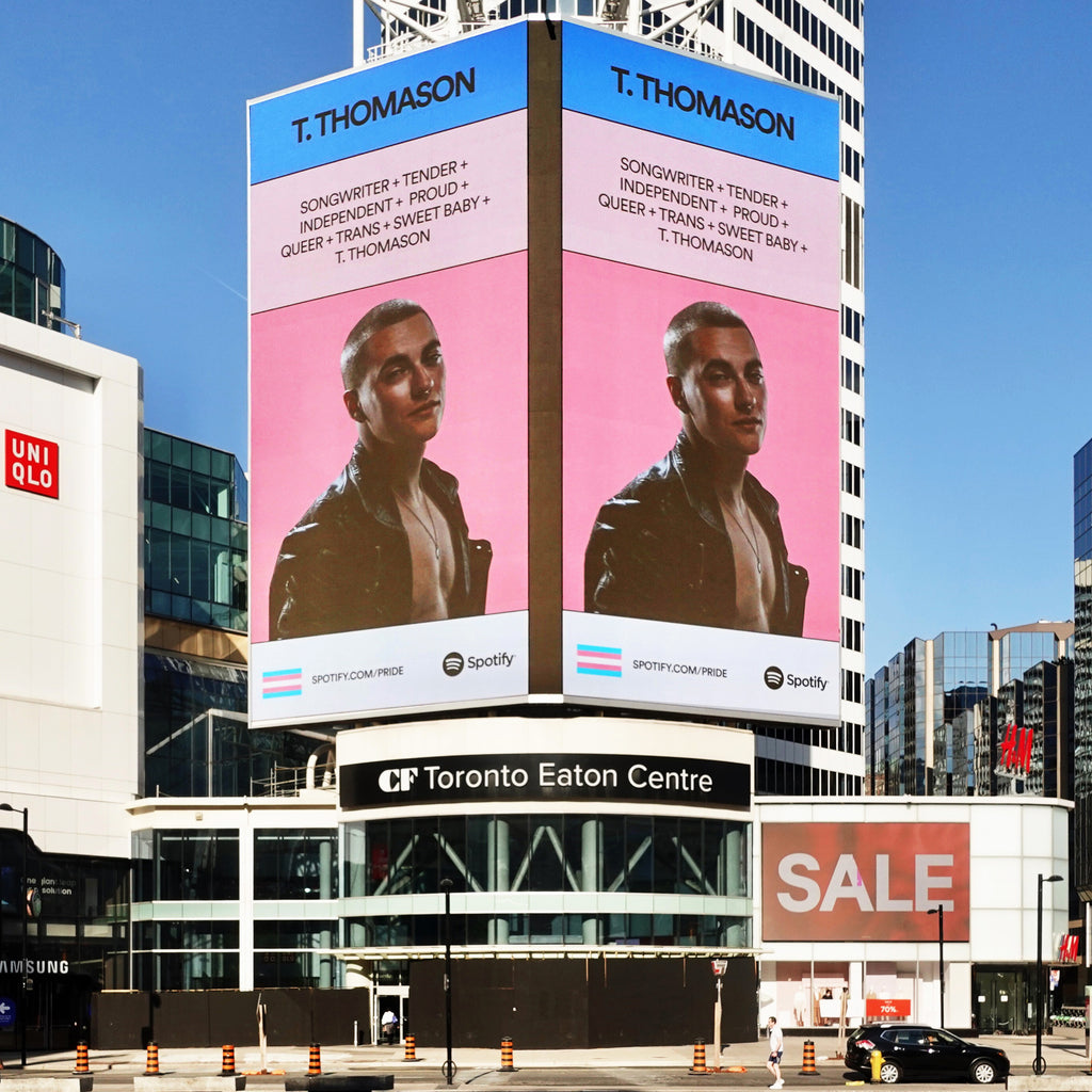 T. Thomason's Spotify Pride Billboard at Yonge & Dundas Square in Toronto, Ontario