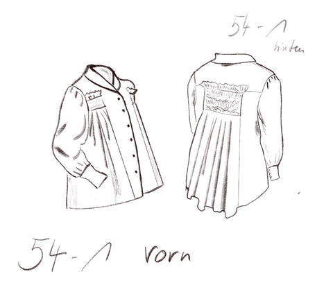 Technical drawing of DIY sewing project: Wide blouse with smock embroidery