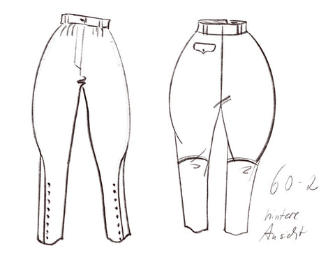 Technical drawing of breeches - DIY sewing pattern