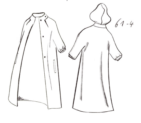 Technical drawing of hooded softshell coat with snap buttons