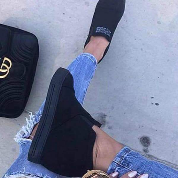 letter slip on wedge sneakers