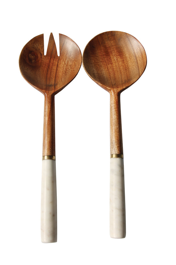 Wood and Marble Servers with Gold Band Set of 2
