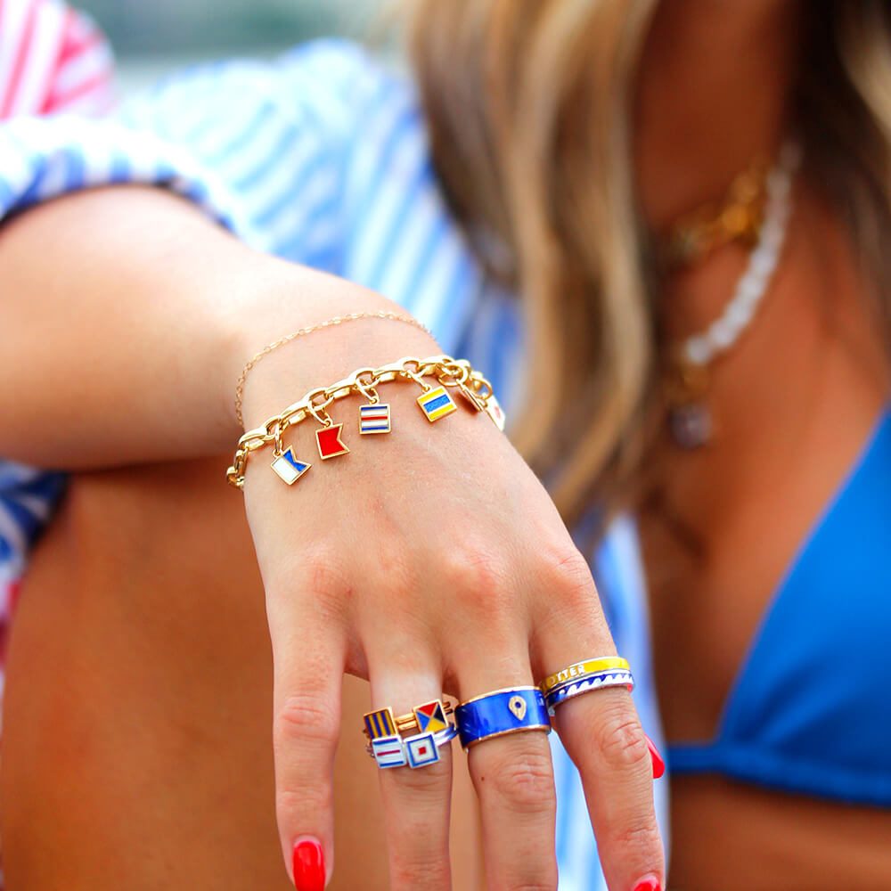 Nautical Signal Flags Pewter Rope Bracelet