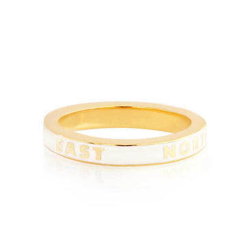 White Enamel Gold Travel Ring, North South East West – JET SET CANDY
