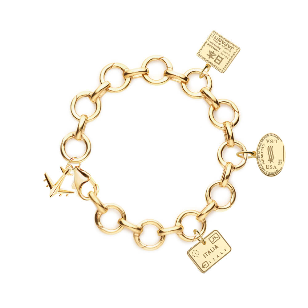 Bracelet Bundle: 5 Solid Gold Passport Stamp Charms