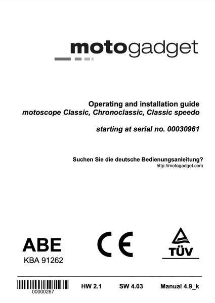 Motogadget Chronoclassic & Motoscope Classic Gauge, MSC Installation Manual