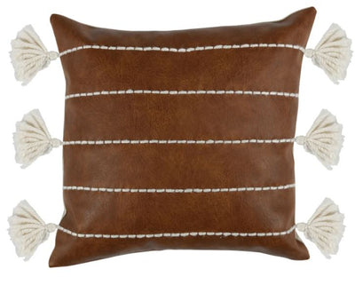 18X18 Brown Leather Pillow - Mix Home Mercantile