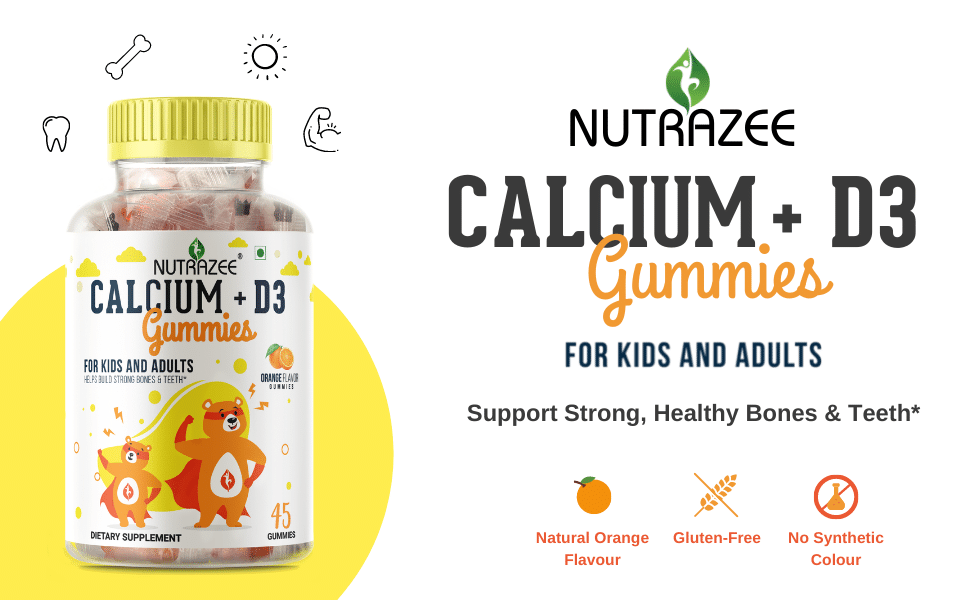 Buy Nutrazee Calcium Vitamin D gummies for kids, Children online best price in India