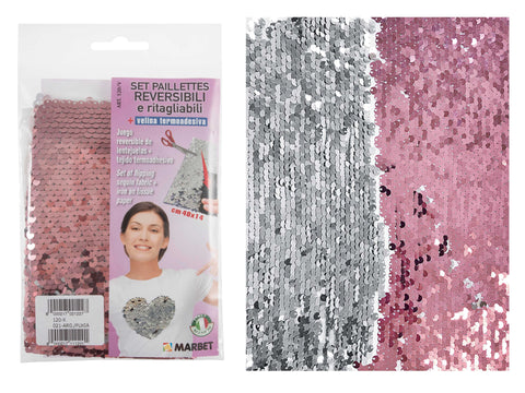 Flip Sequins: Iron-on: 40 x 14cm: Fuchsia and Silver - Cheap Fabrics