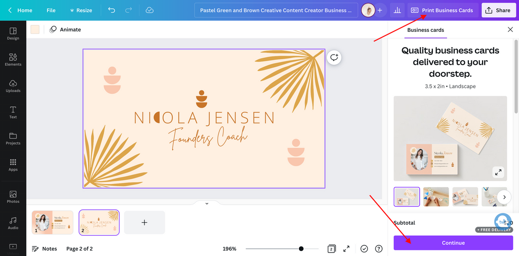 How to print a business card in canva
