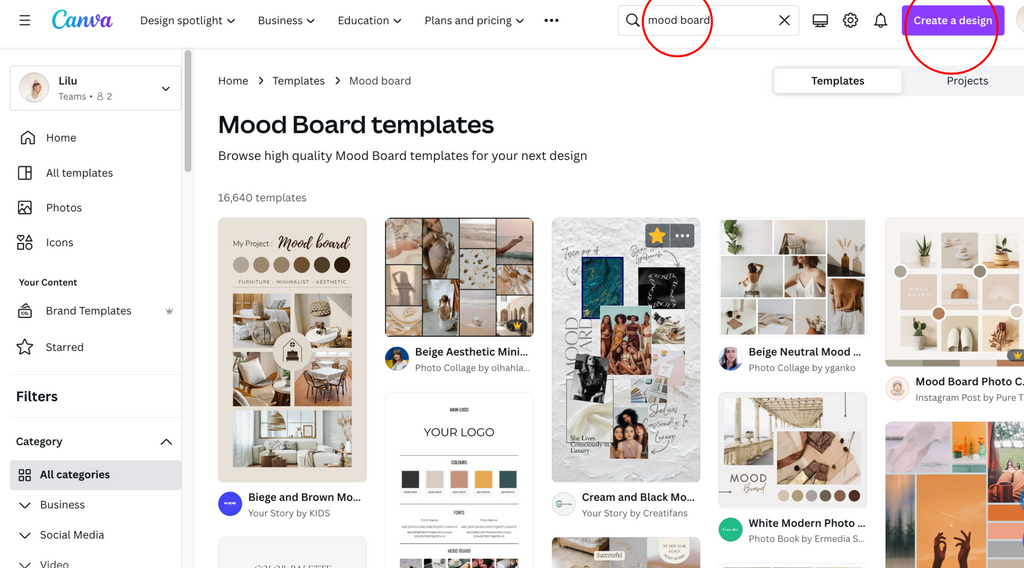 how to create a mood board in Canva