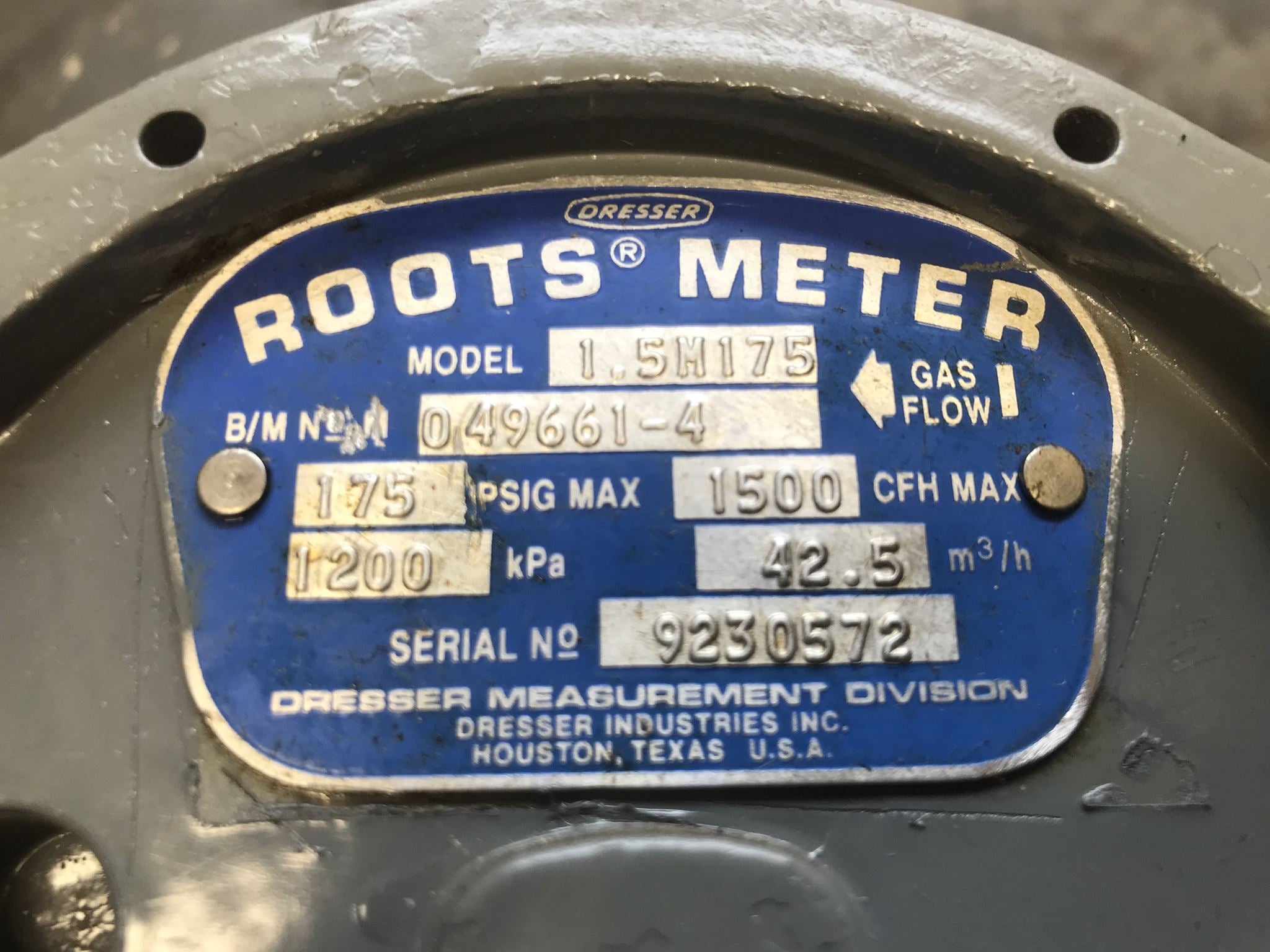 1 Dresser Roots Meter 1 5m175 049661 4 900 1 Hydraulic Junkyard