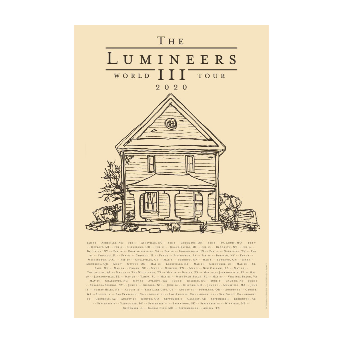 The Lumineers 2020 World Tour Poster – The Lumineers Shop