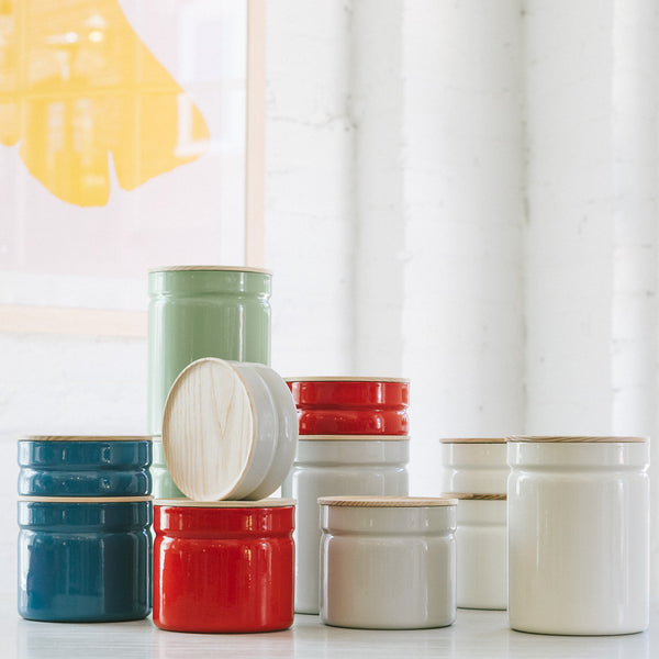 Enamel Storage Containers with Acacia Wood Lids – Be Just