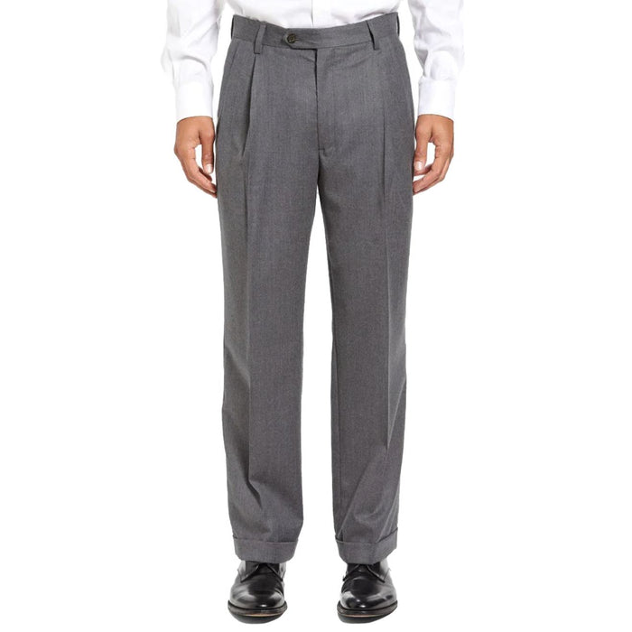 Studio 73 | Grey Melange Wool Flannel Pleated Trousers – Baltzar