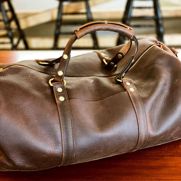 Black Montana Horween Leather Duffle Bag by Hooks Crafted Leather Co