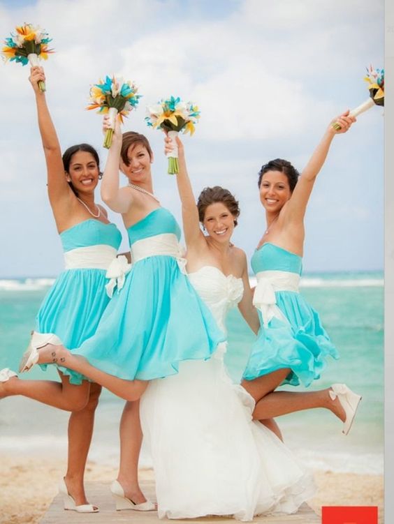 Simple Strapless Beach Bridesmaid Dresses Short Homecoming Dresses With Sash