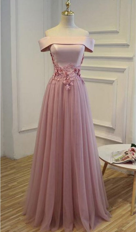 off shoulder a line prom dress