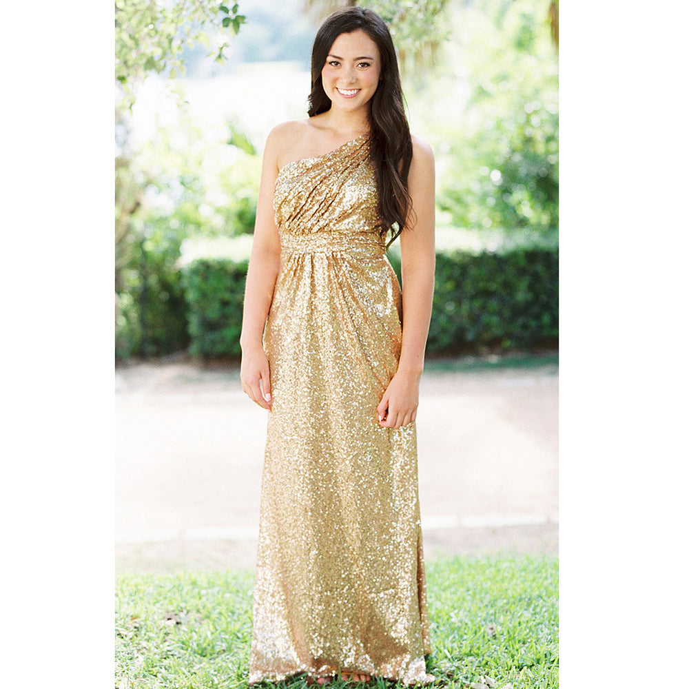 one shoulder dress gold