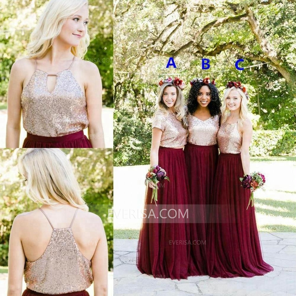 maroon sequin bridesmaid dress