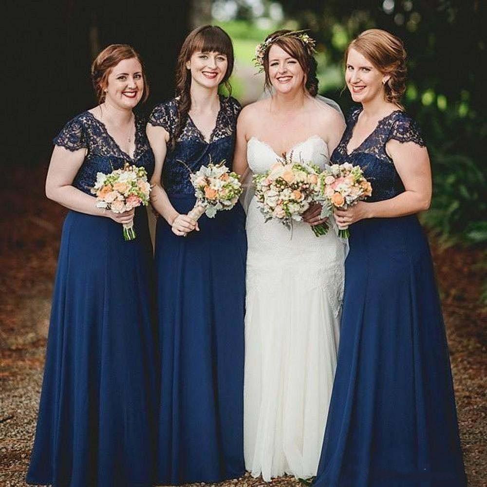 midnight blue bridesmaid dresses with lace