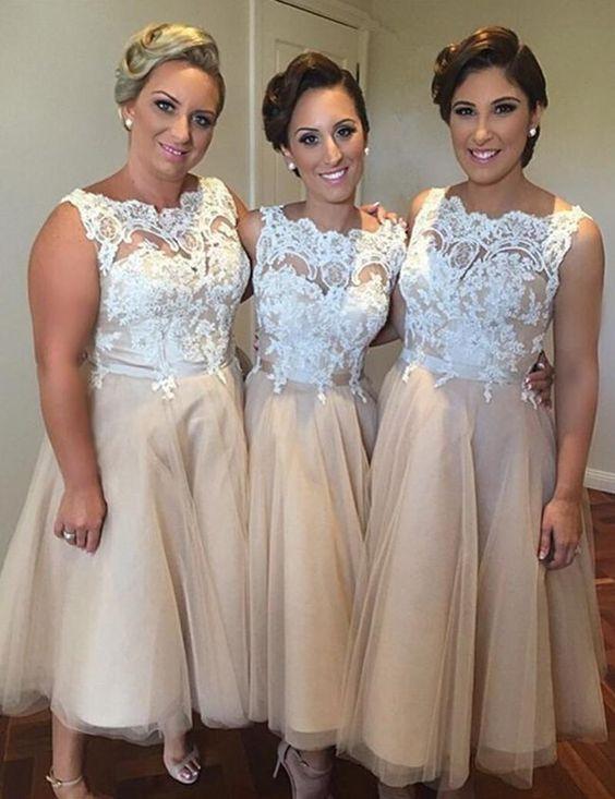 blush tea length bridesmaid dresses