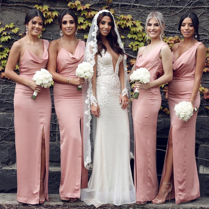 pink satin bridesmaid dress