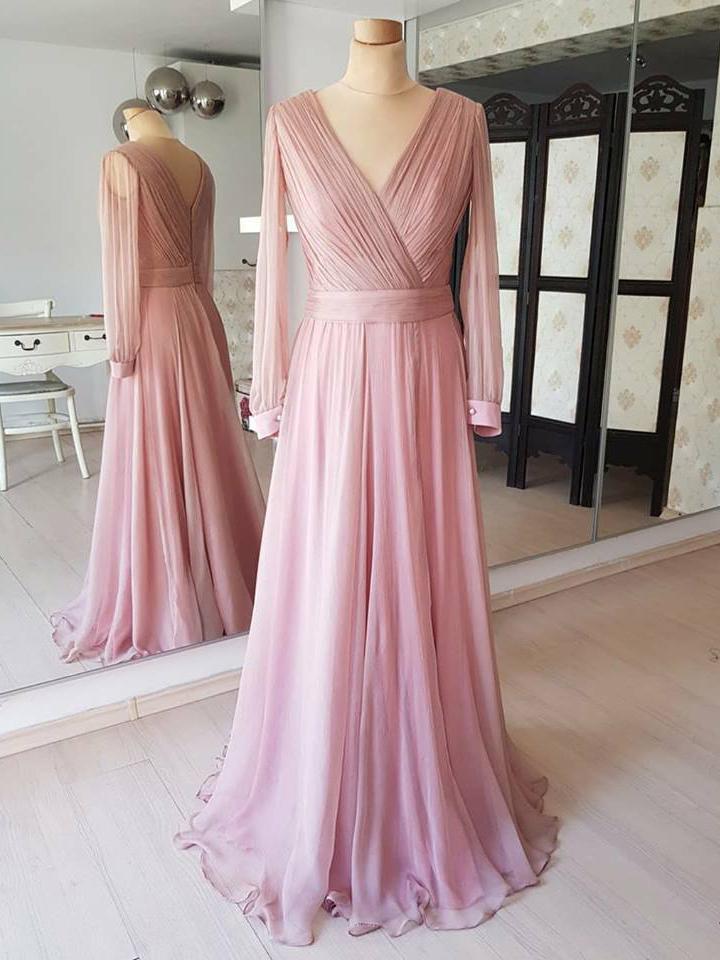 long sleeve dusty rose dress