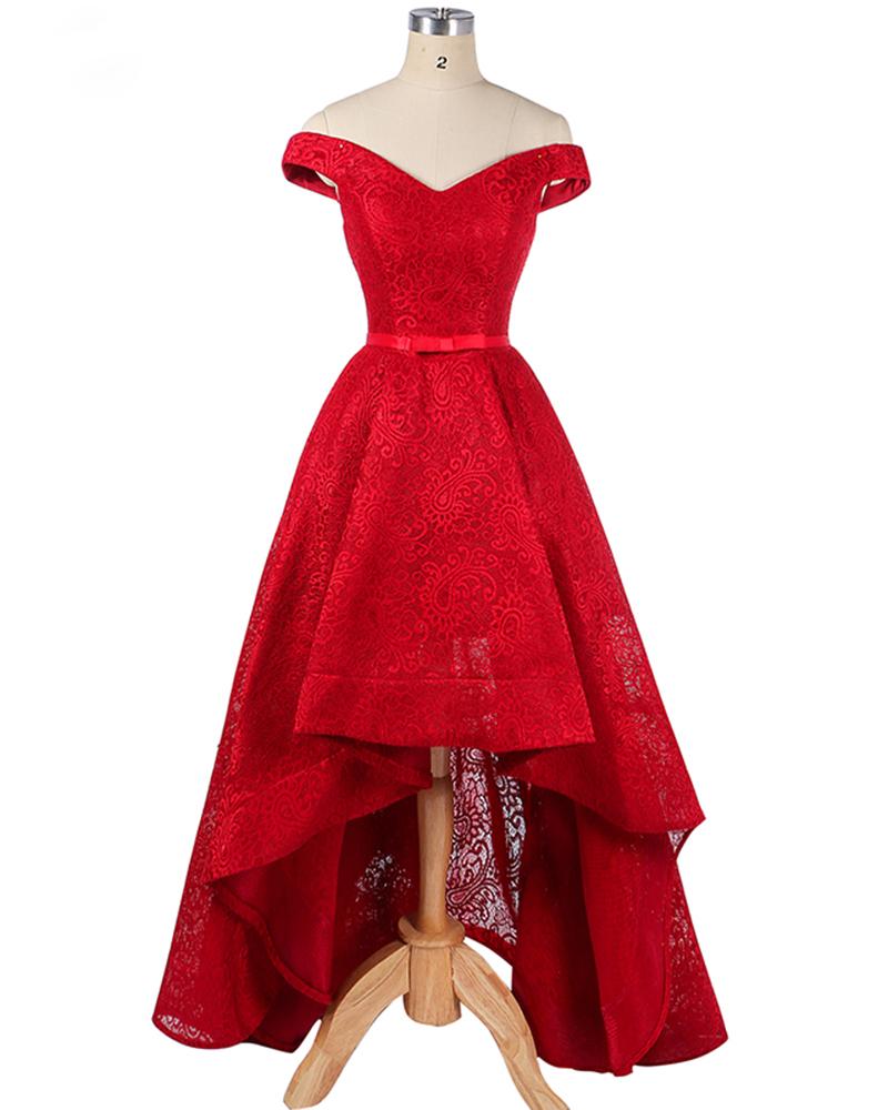 Red Lace High Low Dress Online Sales ...