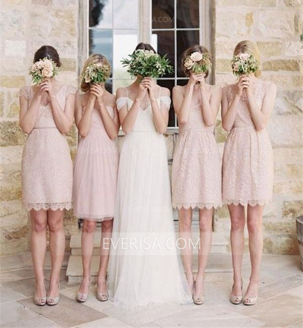 blush bridesmaid dresses short