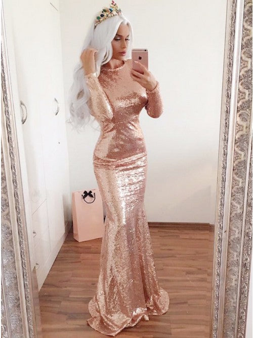 rose gold gowns with sleeves