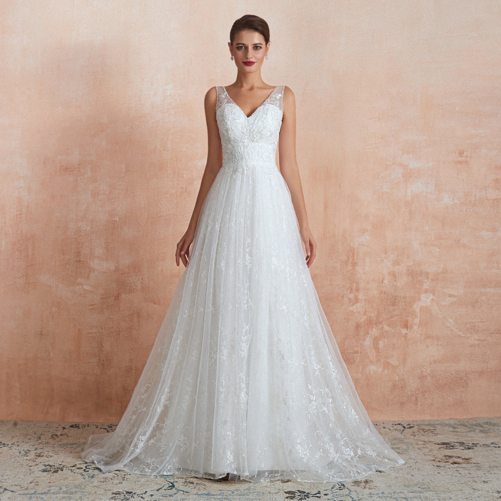 simple a line lace wedding dress