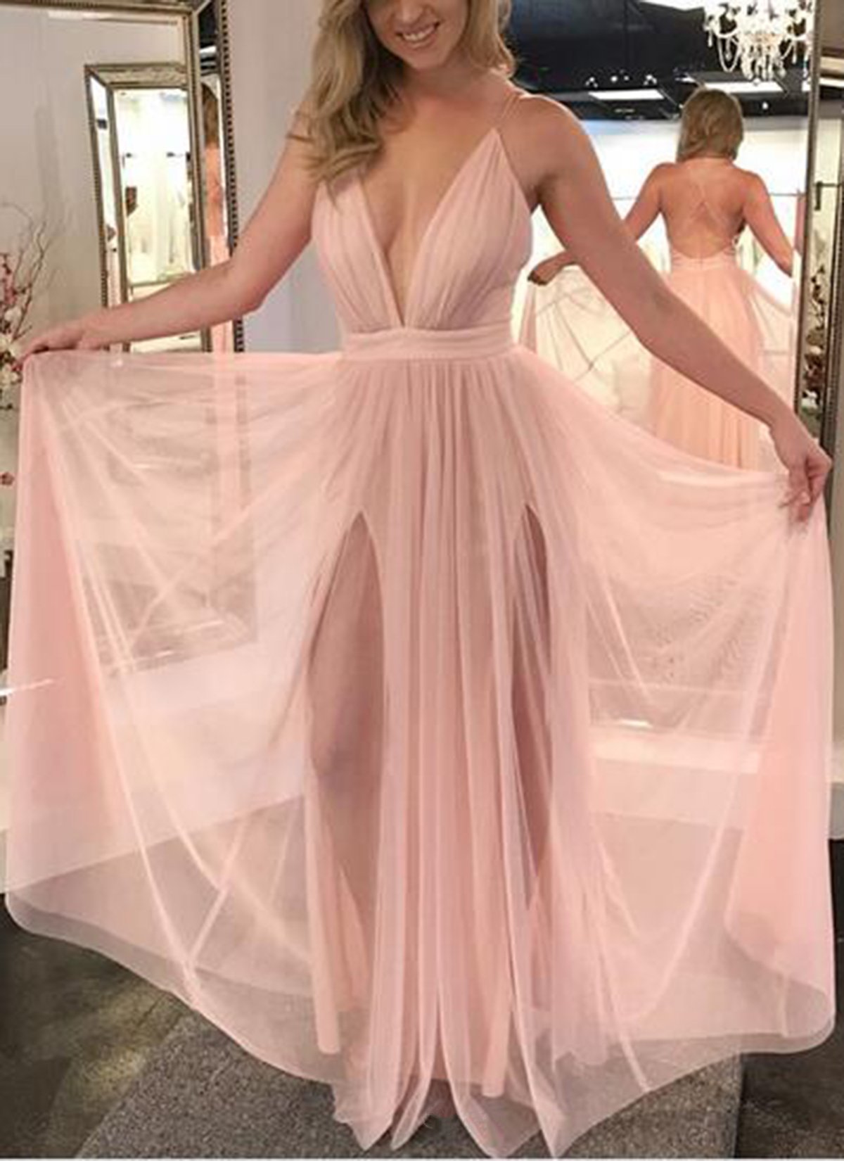 long pink dress with split