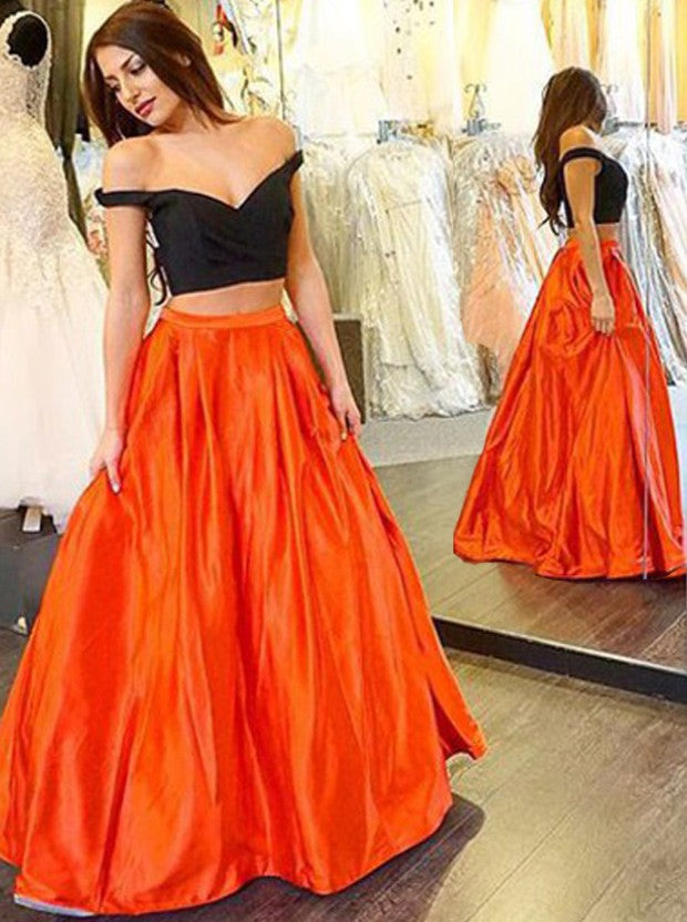 two piece off shoulder prom dress