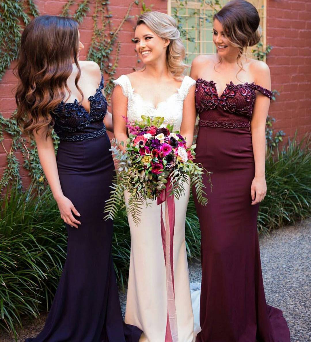navy blue and burgundy bridesmaid dresses